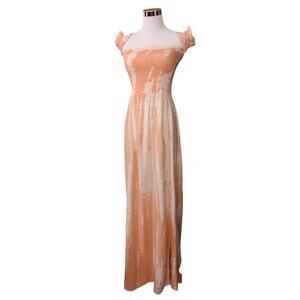 NEW KIWI&PUNCH Long Maxi Dress S Smocked Summer OffShoulder Flowy Peach Vacation